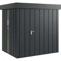 Hörmann , Metall-Gerätehaus "Juno" mit Flachdach, JFD4 - Modern, 214 x 166 cm (B x T), anthrazit, mit bodentiefem Fenster, 1-flüglige Tür, Anschlag rechts