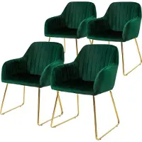 ML-Design 4er Set Esszimmerstuhl mit Rückenlehne, Grün, aus Samt