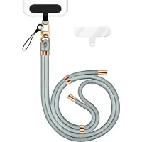 Nalia HoldMe Edition - Lanyard mit Karabiner Schwarz & 2 Pads - Universal Handykette Nylon Umhänge Band - Hellgrau