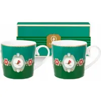 Pip studio Tasse Home Mugs Small Love Birds Medallion Emerald-Green (2er Set)