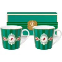 Pip studio Tasse Home Mugs Large Love Birds Medallion Stripes Emerald-Green (2er Set)