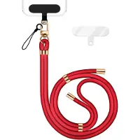 Nalia HoldMe Edition - Lanyard mit Karabiner Schwarz & 2 Pads - Universal Handykette Nylon Umhänge Band - Rot