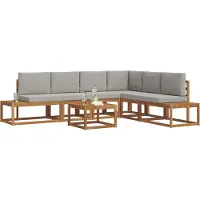vidaXL Outdoor-Sofagarnitur mit Kissen 7 Stück Natürlich und Hellgrau
