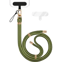 Nalia HoldMe Edition - Lanyard mit Karabiner Schwarz & 2 Pads - Universal Handykette Nylon Umhänge Band - Oliv Grün