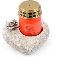 Novaliv Grabschmuck I Herz Rose I Grau I inkl. LED Grablicht rot I Dauerbrenner Friedhofskerze
