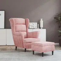 PUEAZU Ohrensessel mit Hocker Rosa Samt - Fernseh- & Relaxsessel &5648