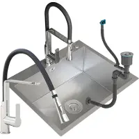 Granitan - Edelstahlspüle - Küchenspüle - Spüle 60x50 cm - Silber - mit Armatur und Zubehör - VEGAS