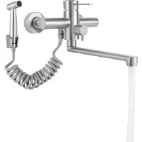 OEM Wandmontierter Wasserhahn, 304 Edelstahl, 360° drehbar, Silber