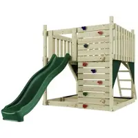 OutdoorToys Spielturm Sternenhimmel aus Holz mit Kletterwand, Outdoor Klettergerüst mit Plattform, Wellenrutsche und Sandkasten in Dunkelgrün
