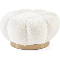 Natur24 Pouf Florel 65 x 35 x 65 cm MDF Sperrholz Stahl Bouclé Weiß Gold
