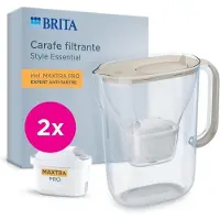 Brita Filterkrug – Essential Sand Style – 2,4 l Fassungsvermögen, einschließlich 1,4 l gefiltertem Wasser – 2 Maxtra Pro Expert Anti-Kalk-Filter