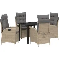 vidaXL Möbel 5-teiliges Garten-Esszimmer Set mit Kissen Beige Poly Rattan - Gartenstühle 3380513