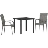vidaXL Möbel 3-teiliges Garten-Essset Grau Poly-Rattan - Gartenstühle 3379408