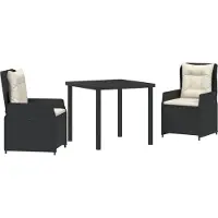 vidaXL Möbel 3-teiliges Garten-Essset Schwarz Poly-Rattan, Gartentisch Schwarz 80x80x73 cm Sicherheitsglas - Gartenstühle 3380939