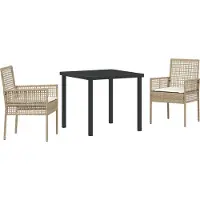 vidaXL Möbel 3-teiliges Garten Esszimmer Set mit Kissen Beige Poly Rattan - Gartenstühle 3379891