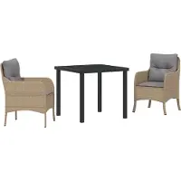 vidaXL Möbel 3-teiliges Garten-Dining-Set mit Kissen Beige Poly Rattan - Gartenstühle 3380176
