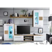 Preisbrecher Wohnwand Schrankwand Anbauwand TV-Wand Mediawand Wohnzimmerwand "Goran I" Artisan Eiche / Weiß-Hochglanz