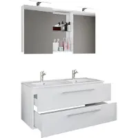 VCM 3-tlg. Doppel Waschplatz | 2x Waschtisch | Badmöbel Set mit Unterschrank, Waschbecken und Spiegelschrank | Doppelwaschbecken | Komplettset Budasi SC