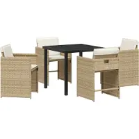 vidaXL Möbel 5-teiliges Garten-Essstuhlset mit Kissen Beige Poly-Rattan - Gartenstühle 3379988