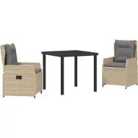 vidaXL Möbel 3-teiliges Garten Essset Beiges Poly Rattan, Gartentisch Schwarz 80x80x73 cm Tempered Glass - Gartenstühle 3380960