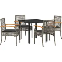 vidaXL Möbel 5-teiliges Garten-Dining-Set mit Kissen Grau Poly-Rattan - Gartenstühle 3380821