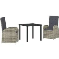 vidaXL Möbel 3-teilige Garten-Essgruppe mit Kissen Grau Poly Rattan - Gartenstühle 3379478