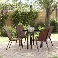 vidaXL 5-teilige Garten Essgruppe Braunes Textilene und Stahl, Design Gartenstühle Neu