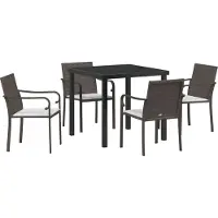 vidaXL Möbel 5-teiliges Garten-Esszimmer-Set mit Kissen in Braun aus Poly-Rattan - Gartenstühle 3379045