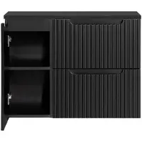 En.casa Waschtisch 'Skelbolu' mit 1 Tür und 2 Schubladen gerillt 80 x 60 x 40 cm Schwarz