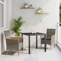 vidaXL 3-teiliges Garten Essgruppen-Set mit Kissen Grau Poly Rattan, Gartenstühle DesignMöbel Neu