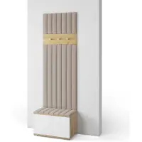 Jerpax Garderoben-Set Aura version 12 mit Schuhregal und Polsterplatten, Ideal für Flur und Eingangsbereich (Weiß / Eiche Artisan, Trinity 02)