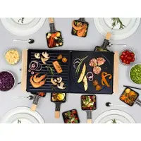 KLAMER Raclette 8 Personen, 1500W Raclette Grill mit Holzgestell, Raclette mit antihaftbeschichteter Grillplatte, Tischgrill elektrisch
