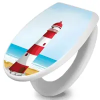 Banjado Toilettendeckel Mit Absenkautomatik WC-Sitz Soft Close Weiß Hygienischer Duroplast Leichte Montage Mit Motiv Leuchtturm Illustration