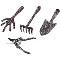 Galaflor Kleingeräte Set aus Stahl mit Blumenmotiv 4 Teile