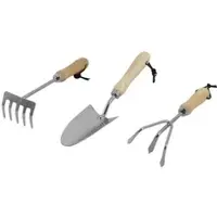 Galaflor Kleingeräte Set aus Edelstahl mit Holzgriff 3 Teile