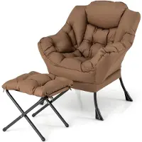 Costway Sessel mit Hocker, Relaxsessel mit Armlehnen, Seitentasche & Fußstütze, Loungesessel, Fernsehsessel, Ohrensessel Braun