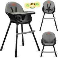 Momi REKI – Evolutiver Baby Hochstuhl mit 2 Sitzpositionen & spülmaschinenfester Tablett, 6–36 Monate, bis 20 kg – Schwarz
