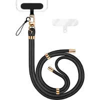 Nalia HoldMe Edition - Lanyard mit Karabiner Schwarz & 2 Pads - Universal Handykette Nylon Umhänge Band - Schwarz