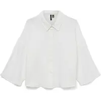 Vero Moda Hemdbluse "VMNATALI CROP SHIRT WVN NOOS", Damen, Gr. L, weiß (snow weiß), Web, Obermaterial: 100% Baumwolle, unifarben, regular fit kurz, weit, Blusen Hemdbluse, Baumwolle, loose fit