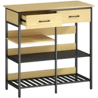 OKWISH Sideboard Kommode 90x40x91 cm Naturholz+Schwarz mit 2 Schubladen und 3 offenen Regalen, Industrie Design, Stahlrahmen, bis 100 kg