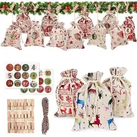 Mc star 24 Adventskalender Säckchen,24 Adventskalender Zum Befüllen,DIY Weihnachten Geschenksäckche,Weihnachtskalender Bastelset,Stoffbeutel Adventskalender Zum Befüllen