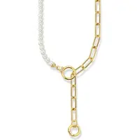 Thomas Sabo Collier aus Süsswasserzuchtperlen und Gliederkette mit weissen Steinen vergoldet