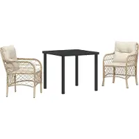 vidaXL Möbel 3-teiliges Garten-Essset mit Kissen Beige Poly-Rattan - Gartenstühle 3380225
