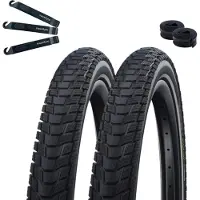 Bike-parts 2 x Schwalbe Pick-Up Performance Super Defense Schwarz/Reflex 60-559 (26 x 2,35) + 2 x Schwalbe Schläuche SV 13 inkl. Reifenheber