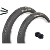 Bike-parts maxxi4you 2 x Fahrradreifen HY-145 in Schwarz 47-355 (18" x 1.75) + 2 x Passende Schläuche SV inkl. maxxi4you Reifenheber