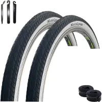 Bike-parts 2 x maxxi4you HY 156 Fahrradreifen in Schwarz/Weiß 47-559 (26 x 1,75) + 2 x passende Schläuche AV inkl. maxxi4you Reifenheber