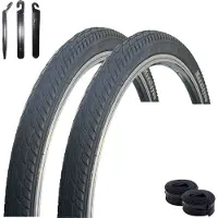 Bike-parts 2 x maxxi4you HY 156 Fahrradreifen in Schwarz 47-559 (26 x 1,75) + 2 x passende Schläuche AV inkl. maxxi4you Reifenheber