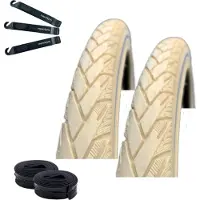Bike-parts 2 x Rexway "Mencos" Pannenschutz Fahrradreifen Creme mit Reflex 37-622 (28 x 1 5/8 x 1 3/8) + 2 passende Schläuche AV inkl. maxxi4you Reifenheber