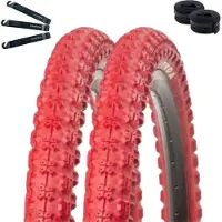 Bike-parts Angebot-Set / 2 x Kenda K-51 Fahrradreifen BMX in Rot 58-406 (20 x 2.25) + 2 passende Schläuche AV inkl. maxxi4you Reifenheber