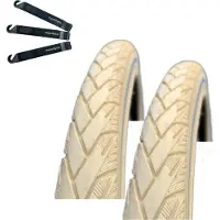 Bike-parts 2 x Rexway "Mencos" Pannenschutz Fahrradreifen Creme mit Reflex 37-622 (28 x 1 5/8 x 1 3/8) inkl. maxxi4you Reifenheber